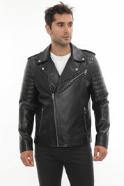 model-front-closed - Men's Moto Leather Jacket, Biker Jacket, Leather Motorcycle Jacket, Men's Leather Moto Jacket