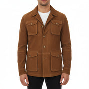 model-front-closed - Men's Safari Jacket, Field Jacket for Men, Suede Field Jacket, Men's Outdoor Jacket