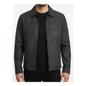 model-front-closed - Men's Shirt Jacket, Men's Casual Jacket, Imitation Suede Jacket, Minimalist Jacket