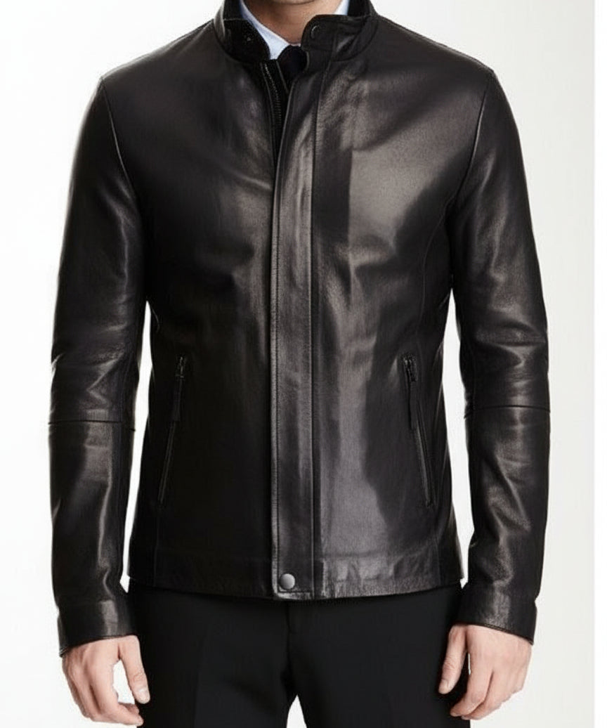model-front-closed - New Men Black Leather Biker Jackets, Real Leather Jackets For Mens