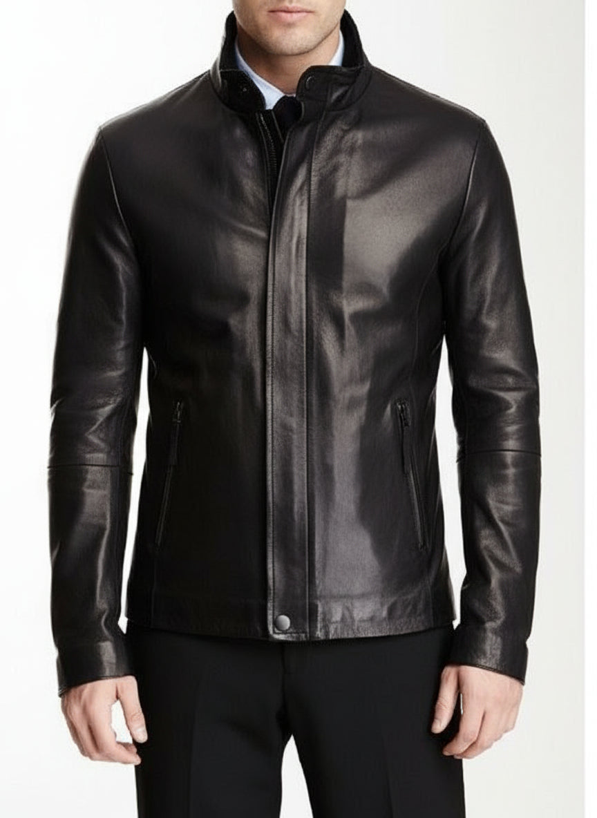 model-front-closed - New Men Black Leather Biker Jackets, Real Leather Jackets For Mens