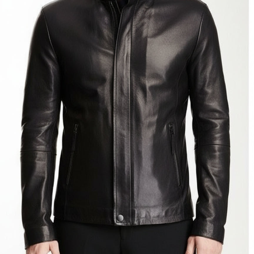 model-front-closed - New Men Black Leather Biker Jackets, Real Leather Jackets For Mens