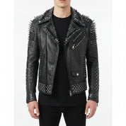 model-front-closed - Punk Men Make to Order Rock Studded Jacket, Moto Biker Jacket