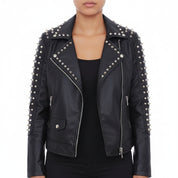 model-front-closed - Punk New Women Style Short Studded Leather Jacket, Fashion Jacket for Women