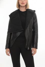 model-front-closed - Women's Asymmetrical Zip Leather Jacket, Women's Leather Biker Jacket, Women's Moto Jacket, Leather Motorcycle Jacket