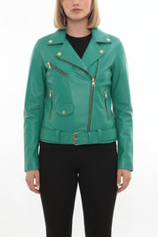 model-front-closed - Women's Biker Leather Jacket, Moto Jacket, Leather Motorcycle Jacket, Women's Moto Jacket