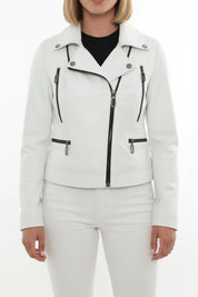 model-front-closed - Women's Biker Leather Jacket, Moto Style Jacket, Leather Motorcycle Jacket, Women's Moto Jacket