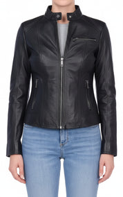 model-front-closed - Women's Moto Leather Jacket, Women's Motorcycle Jacket, Women's Biker Jacket, Women's Leather Jacket