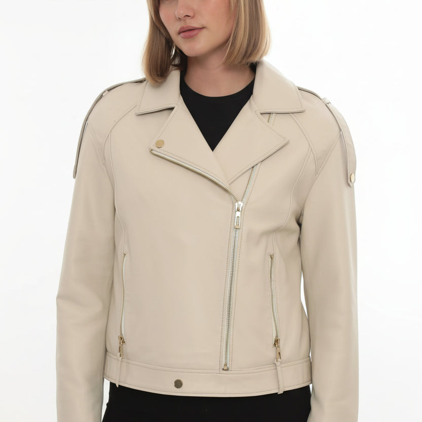 model-front-closed - Women's Moto Leather Jacket, Women's Motorcycle Jacket, Women's Biker Jacket, Women's Leather Jacket