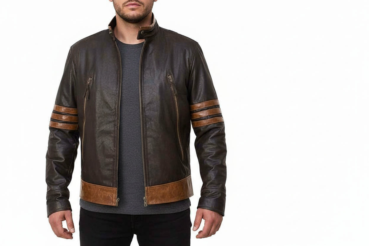 model-front-closed - X Men Wolverine Leather Jacket, Xmen Wolverine Leather Jacket