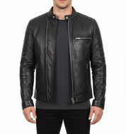 model-front-open - Men black brando leather jacket, Black biker jacket, Motorcycle jacket mens