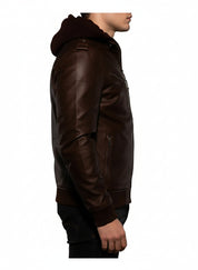 model-side-view - Antique Brown Leather Fashion Jacket for Men, Winter Leather Apparel,
