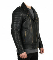 model-side-view - Black Biker Leather Jacket For Mens, Mens Fashion Leather Jacket