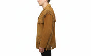 model-side-view - Cowboy Suede Leather Jacket for Men, Tan Cowboy Fringe Jacket, Stylish Western Jacket for Men