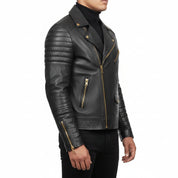 model-side-view - Man Black Motorcycle Fashion Leather Jacket Men Biker Style Fashion Jacket