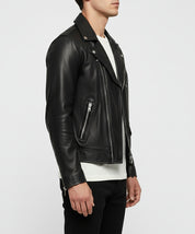 model-side-view - Men black biker leather Jacket, Men motorcycle jacket, biker jacket for men