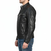 model-side-view - Men Black Leather Motorcycle, Winter Fashion Leather Jacket