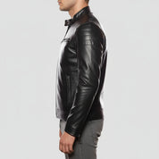 model-side-view - Men Black leather slimfit jacket, Men biker jacket, leather jacket men