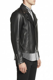 model-side-view - Men Black Motorcycle Leather Jacket Leather Jacket, Leather Jackets