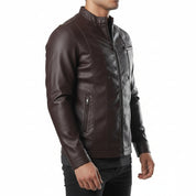 model-side-view - Men Brown Leather Jacket, Biker Jacket for Men, Winter Leather Apparel