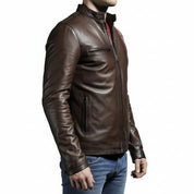 model-side-view - Men Brown Leather Jacket, Mens Biker Jacket, Casual Leather Jackets