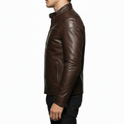 model-side-view - Men Slim Fit Leather Jacket, Jackets, antique brown Leather Jacket