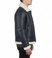 model-side-view - Men's B-3 Shearling Jacket, Aviator Leather Jacket, Bomber Jacket, Flight Jacket