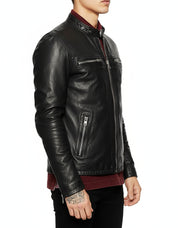 model-side-view - Men's Biker Leather Jacket, Stylish Black Leather Jacket for Men