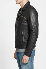 model-side-view - Men's Black Leather Motorcycle Jacket
