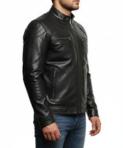 model-side-view - Mens Fashion Black Leather Jacket, Men Biker Leather Jacket, Jacket For