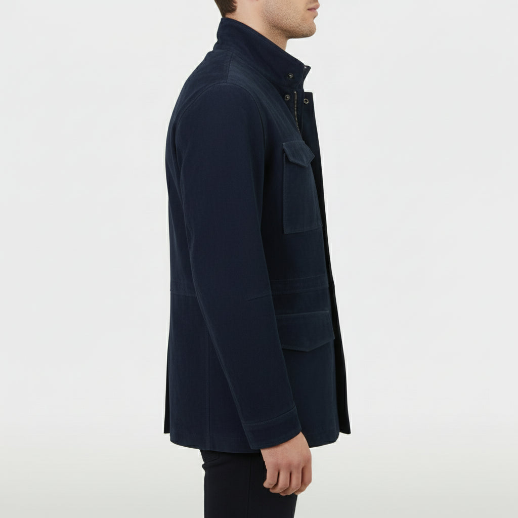 model-side-view - Men's Field Jacket, Suede Field Jacket, Utility Jacket, Men's Casual Jacket