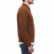 model-side-view - Men's Handmade Brown Suede Biker Jacket