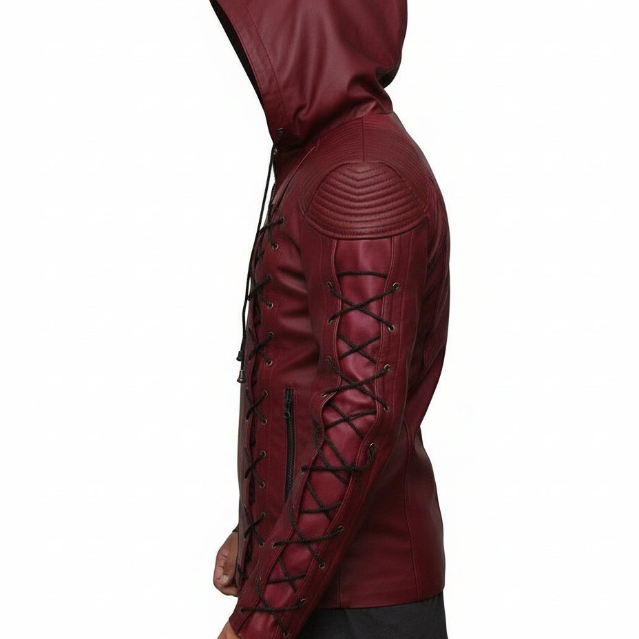 model-side-view - Men's Hooded Leather Jacket with Custom Tailoring
