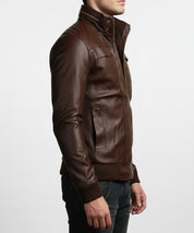 model-side-view - Men's Leather Jackets Korean Style Casual Slim Fit Biker Leather Jacket