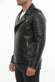 model-side-view - Men's Moto Leather Jacket, Biker Jacket, Motorcycle Jacket, Leather Moto Jacket