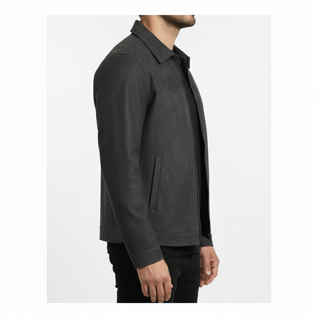 model-side-view - Men's Shirt Jacket, Men's Casual Jacket, Imitation Suede Jacket, Minimalist Jacket