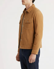 model-side-view - Men's Trucker Suede Jacket, Suede Truck Jacket, Men's Casual Suede Jacket