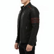 model-side-view - New Black biker leather jacket, Men black motorcycle jacket, men jackets