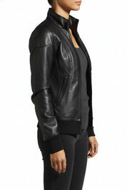 model-side-view - New Handmade Women Hooded Leather Jacket, Leather Jackets, Fashion