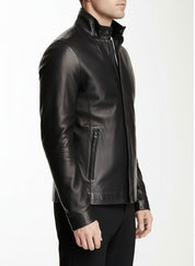 model-side-view - New Men Black Leather Biker Jackets, Real Leather Jackets For Mens