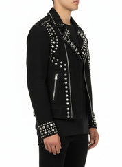 model-side-view - Punk Men Black Studded Jacket, Suede Studded Jacket, Jackets