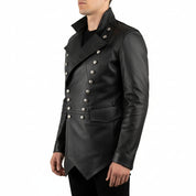 model-side-view - Punk Men Real Leather Jacket, Steam Jacket Coat Leather Coat Jacket
