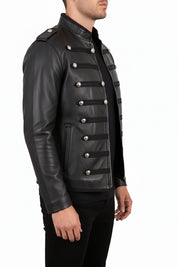 model-side-view - Unisex Streetwear Leather Jacket in Genuine Lamb Skin