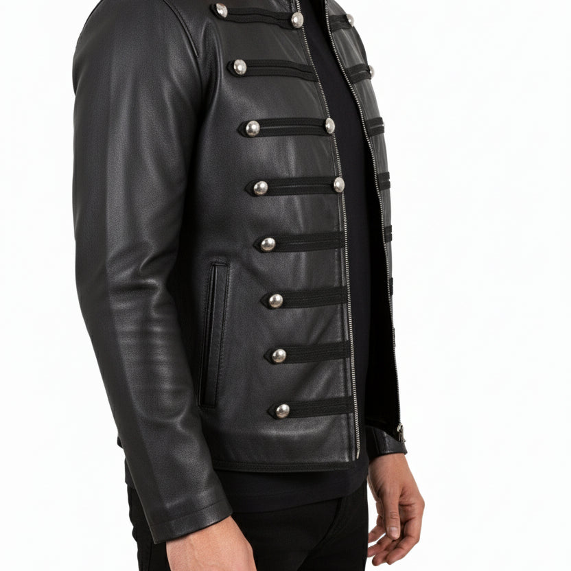 model-side-view - Unisex Streetwear Leather Jacket in Genuine Lamb Skin