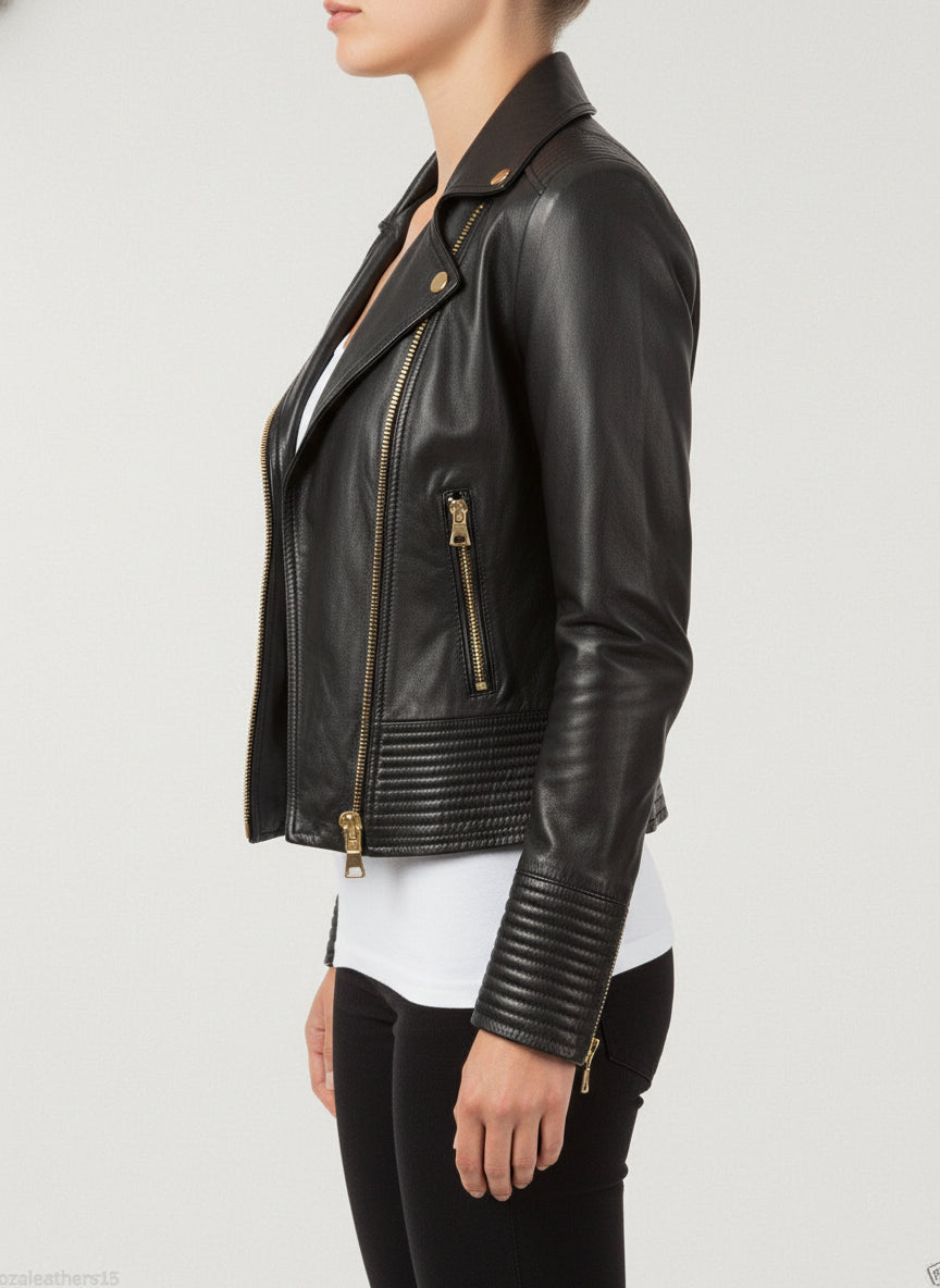 model-side-view - Women Black Leather Jacket, Leather Jackets For , Fashion Jacket