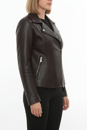 model-side-view - Women's Biker Leather Jacket, Moto Jacket for Women, Handmade Leather Motorcycle Jacket