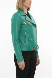 model-side-view - Women's Biker Leather Jacket, Moto Jacket, Leather Motorcycle Jacket, Women's Moto Jacket