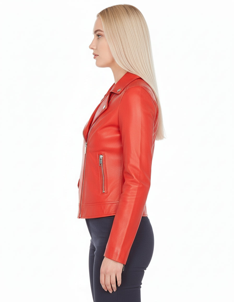 model-side-view - Women's Moto Leather Jacket, Women's Motorcycle Jacket, Leather Biker Jacket, Women's Leather Moto Jacket