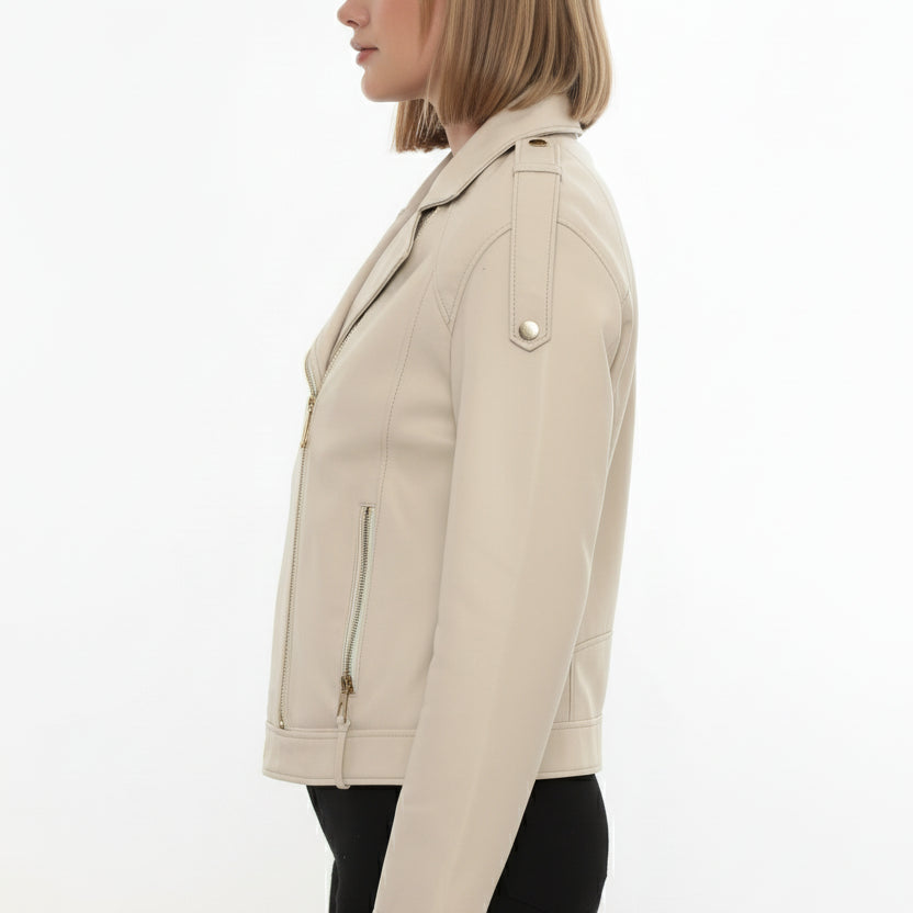 model-side-view - Women's Moto Leather Jacket, Women's Motorcycle Jacket, Women's Biker Jacket, Women's Leather Jacket