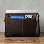 model-sitting-bench - Genuine Leather Shockproof Laptop Sleeve for 15-16" MacBook Pro/Air